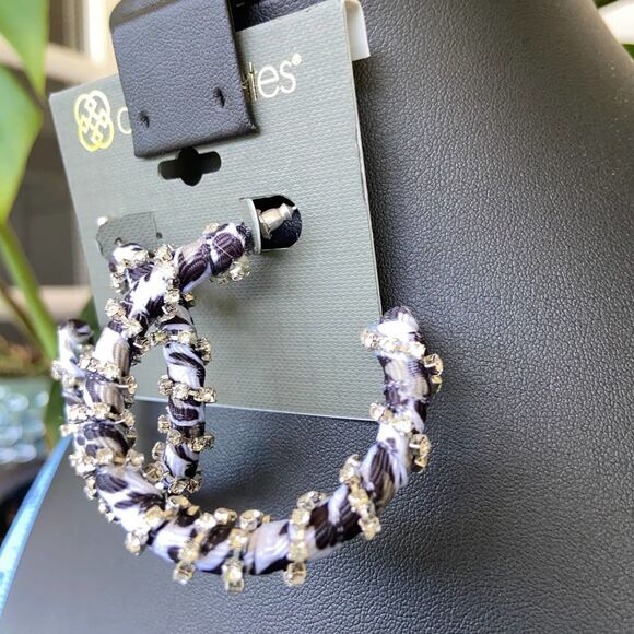 Black White Gold Crystal Wrap Hoops Daisy Fuentes Fashion Earrings $16ea/3for$25 - Picture 7 of 7